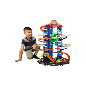 Hot Wheels Toy Car Track Set City Ultimate Garage Moving T-Rex Dinosaur