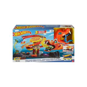 Hot Wheels City Toy Car Track Set, Pizza Slam Cobra Attack, Snake Tail Spiral Track with Randomizer