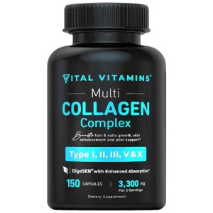 Vital Vitamins Collagen for Women & Men - Type I, II, III, V, X Multi Collagen Pills - Grass Fed, Non-GMO - 150 Capsule