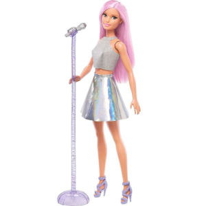 Barbie Pop Star Fashion Doll with Pink Hair & Brown Eyes, Iridescent Skirt & Microphone Accessory