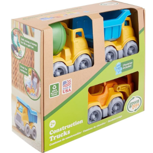 Green Toys Construction Vehicle Includes Scooper, Dumper, Mixer, 1 Character- 3 Pack - 4C