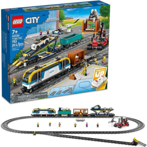 LEGO City Freight Train Set, 60336 Remote Control Toy for Kids Aged 7 Plus with Sounds, 2 Wagons, Car Transporter,