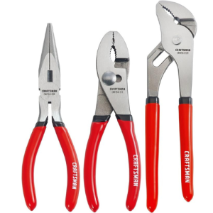 CRAFTSMAN Pliers Set, 3 Piece Set, 6 Inch Long Nose, 6 Inch Slip Joint, 8 Inch Groove Joint (CMHT84103R)