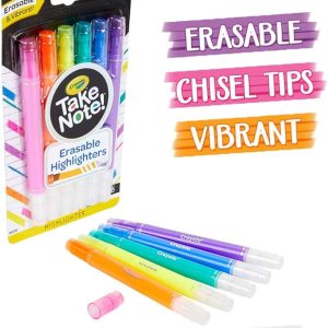 Crayola Take Note Erasable Highlighters, Cool School Supplies, Chisel Tip Markers, 6 Count