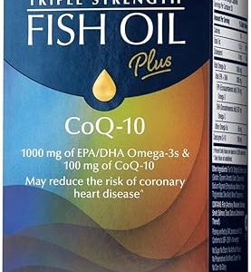 GNC Triple Strength Fish Oil Plus CoQ-10 | 1000 mg of EPA/DHA Omega-3s, 100mg of CoQ-10, Supports Heart, Brain, Skin, Eye and Joint Health | 60 Softgels
