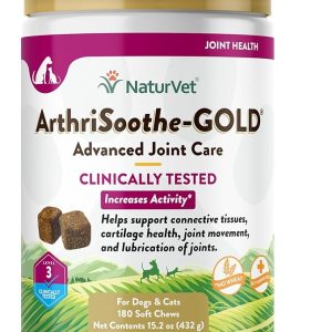 NaturVet ArthriSoothe-Gold Level 3 Advanced Joint Care for Dogs – Soft Chew Dog Supplement with Glucosamine, MSM, Chondroitin & Hyaluronic Acid – Wheat-Free Pet Supplements – 180 Ct.