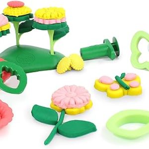 Green Toys Flower Maker Dough Set-21 Piece Pretend Play,Motor Skills,Creative Arts &Crafts Activity Kids Toy Set ,No BPA, phthalates, Dishwasher Safe Recycled Plastic Tools,Organic Dough, Made in USA