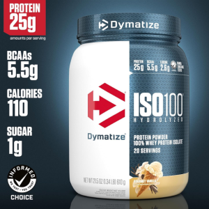 Dymatize ISO100 Hydrolyzed Protein Powder, 100% Whey Isolate Protein, 25g of Protein, 5.5g BCAAs, Gluten Free, Fast Absorbing, Easy Digesting, Gourmet Vanilla, 20 Servings