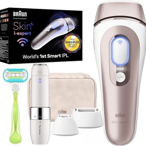 Braun IPL Long-lasting Hair Removal Device for Women & Men, Skin i·Expert, w/ Free App, Vanity Case, Venus Razor, 2 Smart Heads, Venus Facial Trimmer, Alternative for Laser Hair Removal, PL7219