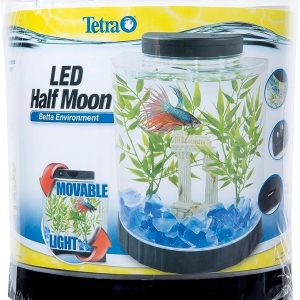 Tetra LED Half Moon aquarium Kit 1.1 Gallons, Ideal For Bettas, Black, 9"W,10.5"H,4.5"D Inches (29049)