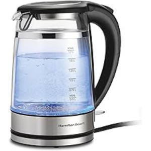 Hamilton Beach Double Wall 1.7L Electric Tea Kettle, Water Boiler & Heater, Built-In Mesh Filter, Auto-Shutoff & Boil-Dry Protection, Cordless Serving, Variable LED Indicator, Glass (40850)