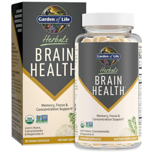 Garden of Life Brain Health Supplement with Organic Lion’s Mane & Turmeric, Non-GMO, Gluten-Free, Mint Flavor - For Memory, Focus & Healthy Brain Function