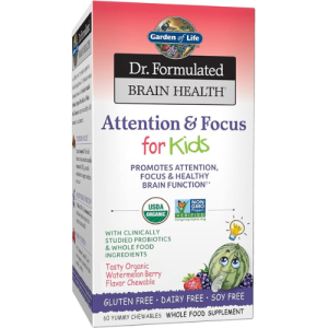 Garden of Life Dr. Formulated Attention and Focus for Kids, Supplement Promotes Healthy Brain Function, Concentration with Organic Wild Blueberry, Pine Bark, Vitamin C, D and Probiotics, 60 count