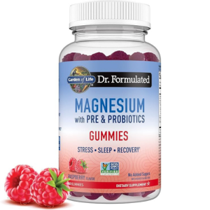 Garden of Life - Dr Formulated Magnesium Citrate Supplement with Prebiotics & Probiotics for Stress, Sleep & Recovery - Vegan, Gluten Free, Kosher, Non-GMO, No Added Sugars – 60 Raspberry Gummies