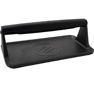 Blackstone 5553 Pre-Seasoned Cast Iron Griddle Press Medium Heavy Duty-Meat, Burger, Bacon, Steak, Panini, Sandwich, Sausage Heat Resistant Rubber Handle-10” x 5.5” (Rectangle), Black
