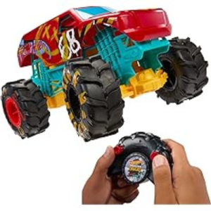 Hot Wheels RC Monster Trucks HW Demo Derby in 1:15 Scale, Remote-Control Toy Truck with Terrain Action Tires