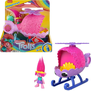 Fisher-Price Imaginext DreamWorks Trolls Toy Helicopter and Poppy Figure Playset, Poppy’s Copter with Spinning Propellers, Age 3-8 Years