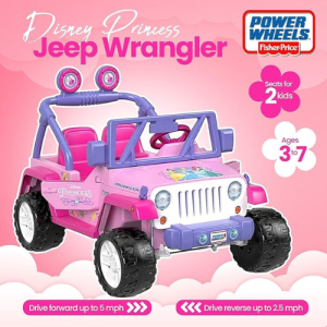 Power Wheels Disney Princess Jeep Wrangler Ride-On Battery Powered Vehicle with Sounds & Phrases for Preschool Kids Ages 3+