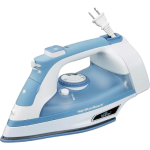 Hamilton Beach Steam Iron & Vertical Steamer for Clothes with Scratch-Resistant Soleplate, Adjustable Steam Settings + 8’ Cord Wrap, 3-Way Auto Shutoff, Anti-Drip, Self-Cleaning, 1500 Watts, Blue
