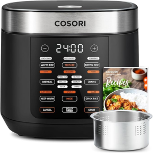 COSORI Rice Cooker 10 Cup, 24h Keep Warm, 18 Functions Fuzzy Logic Rice Maker with Stainless Steel Steamer Basket, Sauté, Slow Cooker, Black