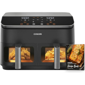 COSORI 9Qt Dual Air Fryer with Wider Double Basket, Cooking Meals at Once, 8 in 1 & Dishwasher Safe Airfryer Easy for Use, For Singles & Families, Bake, Roast, Broil & Dry, Window, 130 Recipes, Black