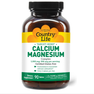 Country Life Target-Mins Calcium Magnesium Complex 1000mg/500mg, 90 Tablets, Certified Gluten Free, Certified Vegan, Certified Non-GMO Verified